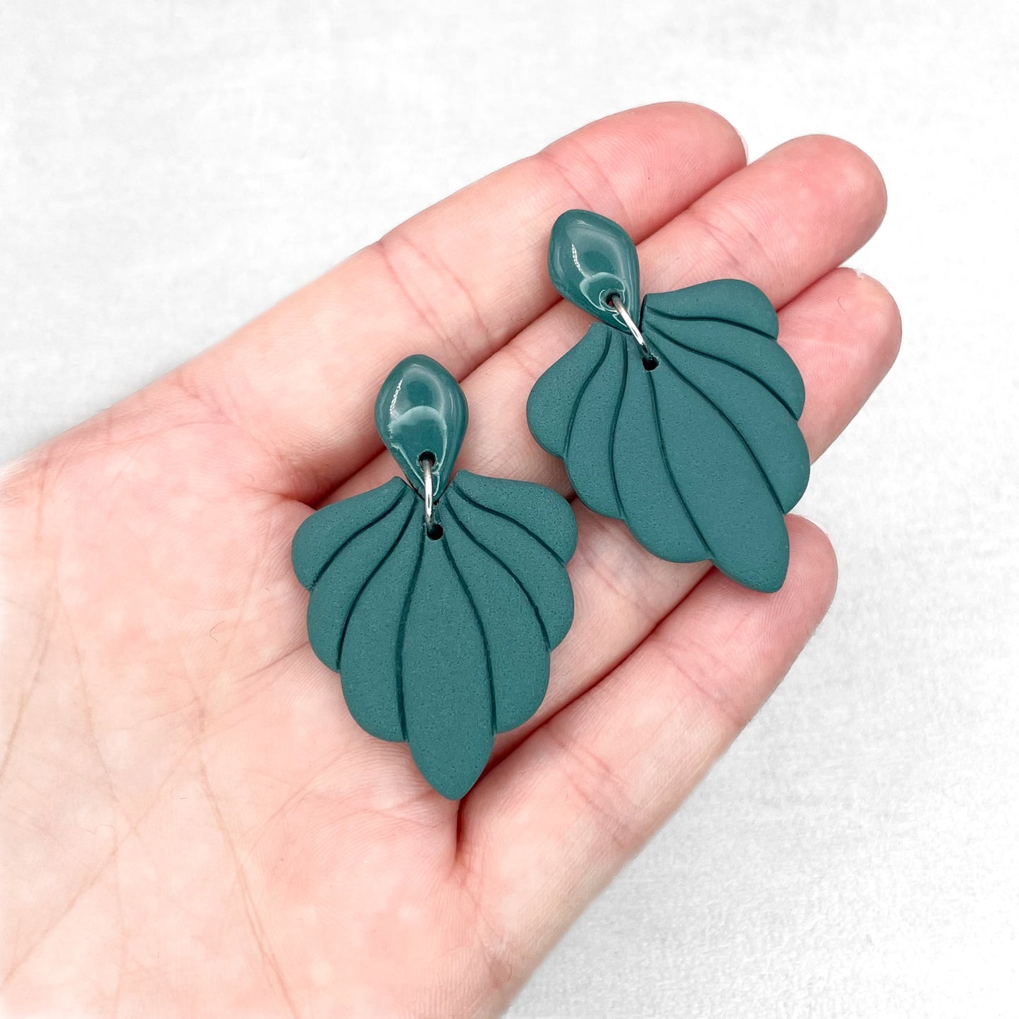 Handmade Dark Teal Shell Earrings – Unique Polymer Clay Earrings