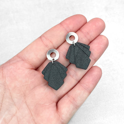 Handmade Charcoal Grey Polymer Clay Earrings – Lightweight and Geometric Earrings