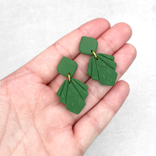 Geometric polymer clay earrings. Handmade forest green earrings.