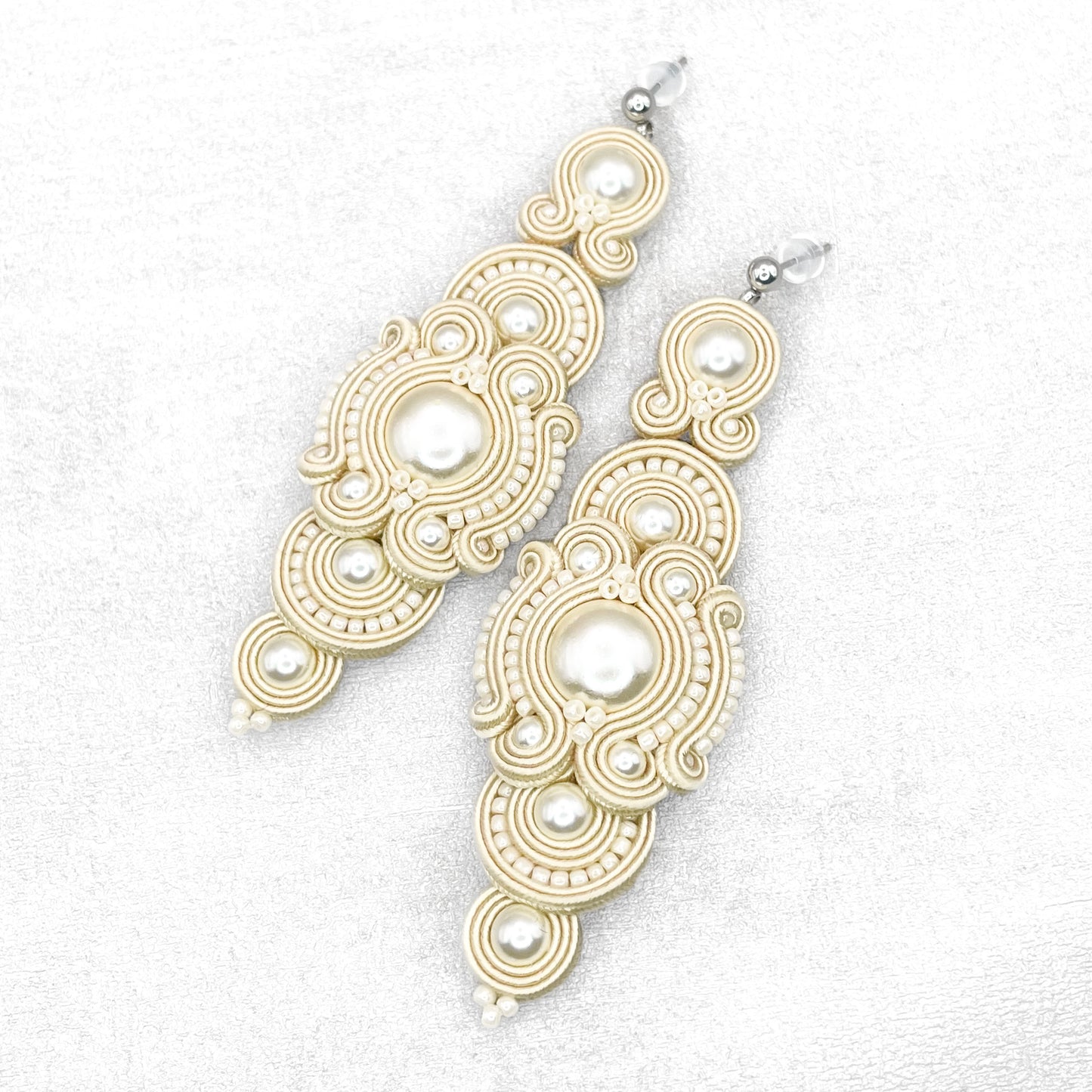 Handmade Cream Soutache Earrings – Luxurious and Elegant Earrings