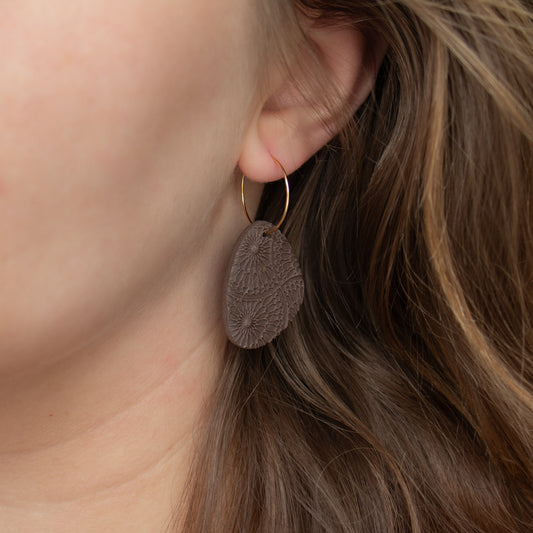 Handmade Brown Pebble Earrings – Polymer Clay with Hoops Earrings