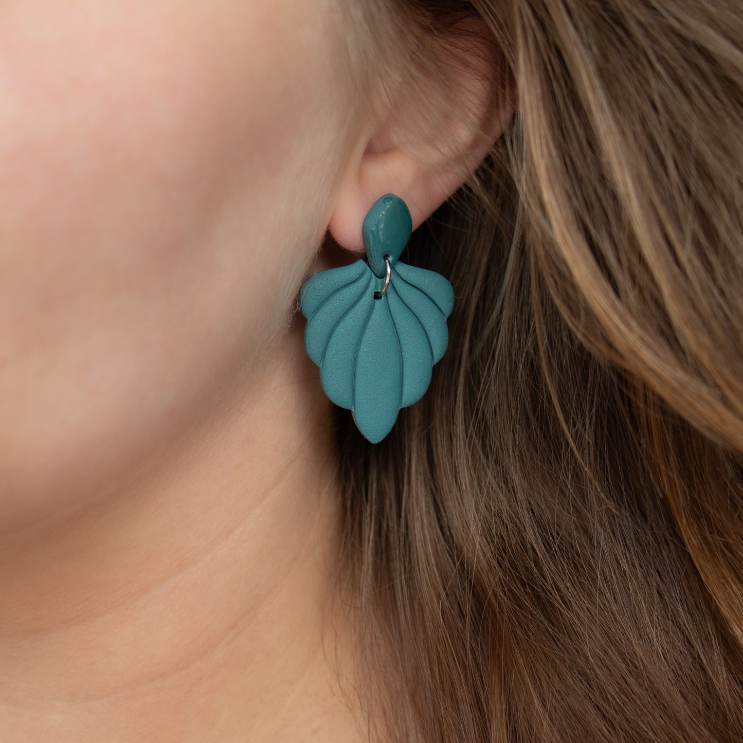 Dark teal shell earrings. Handmade polymer clay earrings.