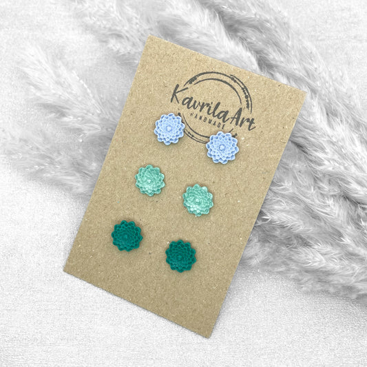 Set of 3 Pairs Flower Stud Earrings – Handmade Polymer Clay Studs