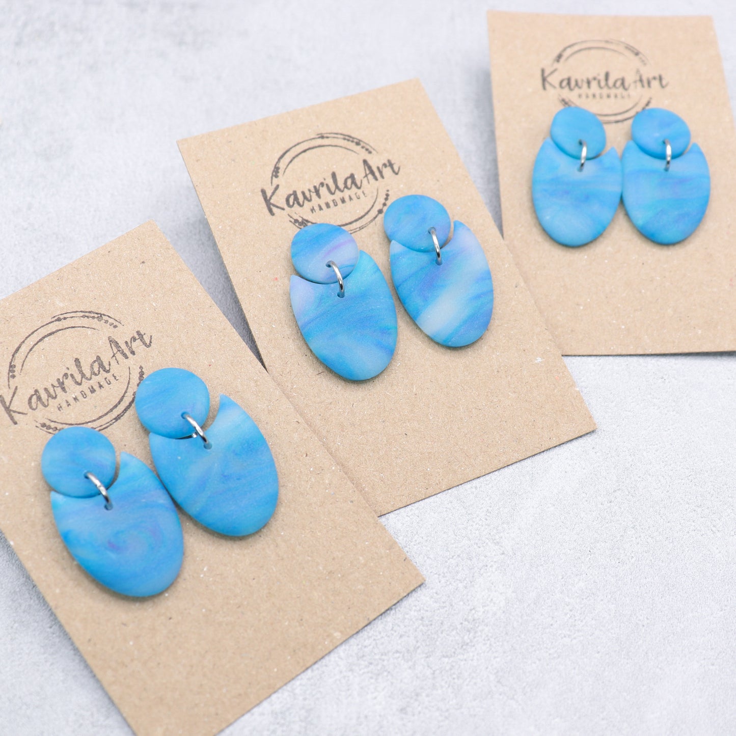 Sky blue geometric earrings. Handmade polymer clay earrings.