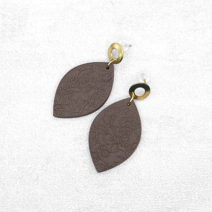 Handmade Brown Textured Oval Earrings – Polymer Clay Earrings