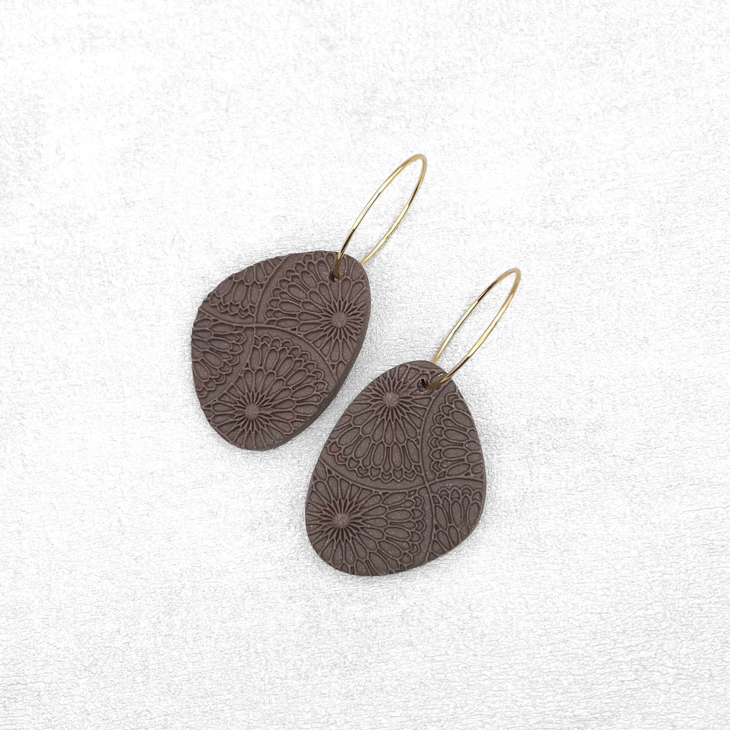 Handmade Brown Pebble Earrings – Polymer Clay with Hoops Earrings