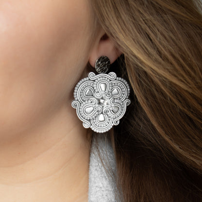 Light grey soutache earrings. Unique and lightweight handmade earrings.